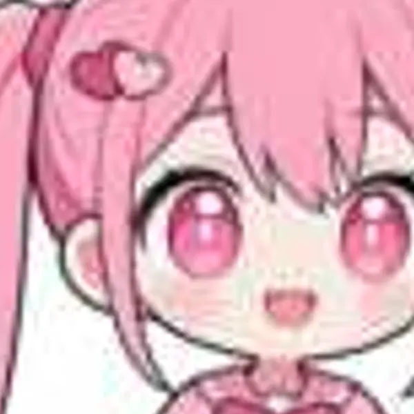 Chibi anime sticker of a girl with pink twin tails holding bubble tea — the 256 px original stretched to the same size (bicubic)