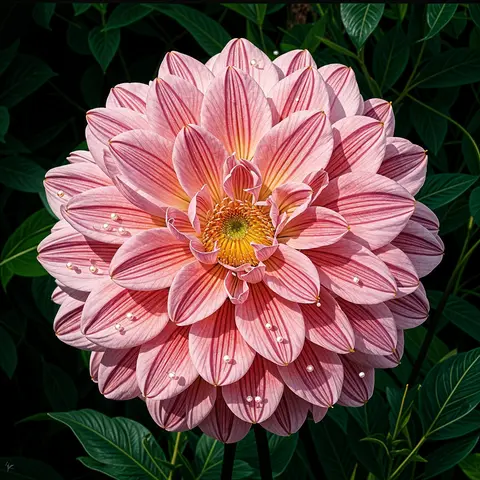Pink dahlia with water droplets on a dark background